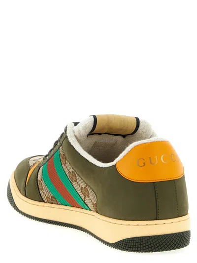 Gucci Men Screener Low-top Leather And Gg Supreme Fabric Sneakers In Multi