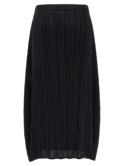 Issey Miyake October Midi Skirt Elastic Waistband In Black