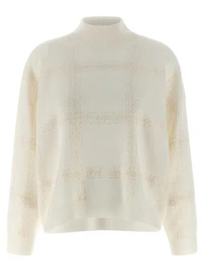 Brunello Cucinelli Sequin-embellished Stripe Wool-cashmere Sweater In White