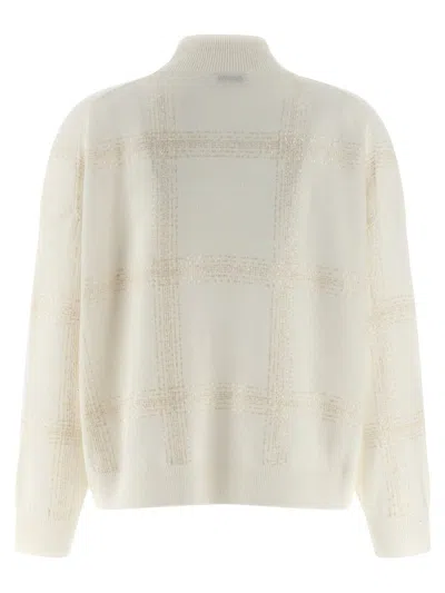 Brunello Cucinelli Sequin-embellished Stripe Wool-cashmere Sweater In White