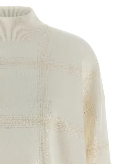 Brunello Cucinelli Sequin-embellished Stripe Wool-cashmere Sweater In White