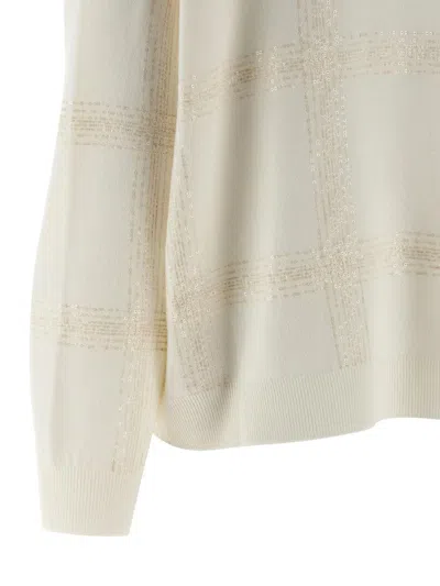 Brunello Cucinelli Sequin-embellished Stripe Wool-cashmere Sweater In White
