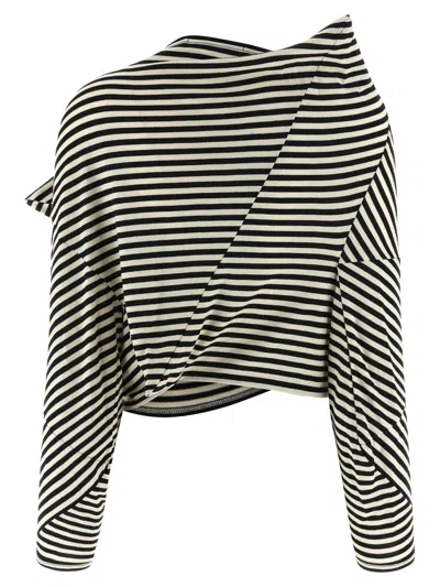 Junya Watanabe Asymmetric Striped Long Sleeve Cropped Sweater In Multi