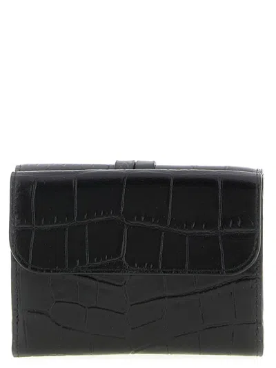 Chloé Small Alphabet Tri-fold In Croco-effect Leather Black Size Onesize 100% Calf-skin Leather In Black