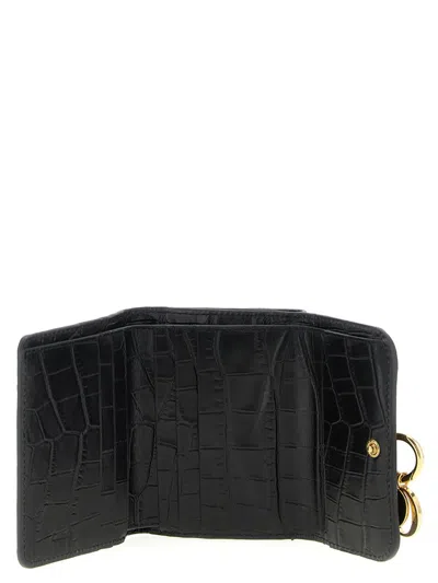 Chloé Small Alphabet Tri-fold In Croco-effect Leather Black Size Onesize 100% Calf-skin Leather In Black