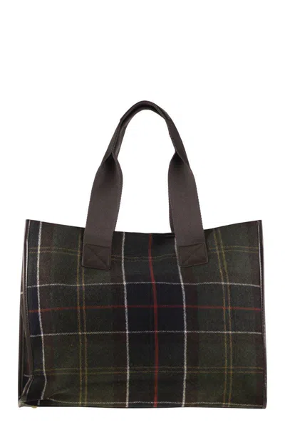 Barbour Turnberry Tartan In Misto Lana E Finiture In Ecopelle Tote In Green
