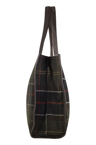 Barbour Turnberry Tartan In Misto Lana E Finiture In Ecopelle Tote In Green