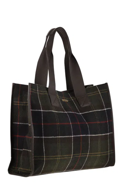 Barbour Turnberry Tartan In Misto Lana E Finiture In Ecopelle Tote In Green