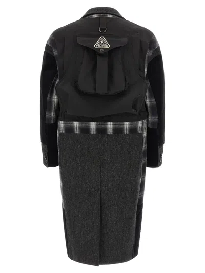 Junya Watanabe Patchwork Coat Featuring Multiple Pockets In Gray