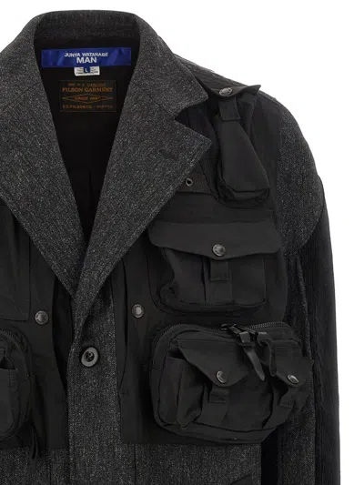 Junya Watanabe Patchwork Coat Featuring Multiple Pockets In Gray