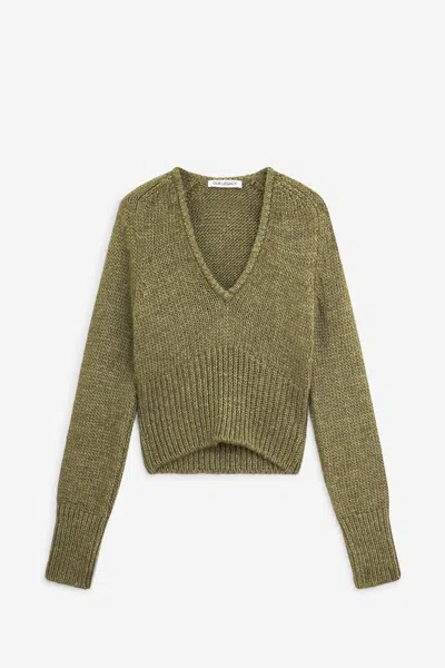 Our Legacy Cropped Brown Knitted Sweater In Green