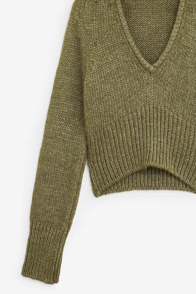 Our Legacy Cropped Brown Knitted Sweater In Green