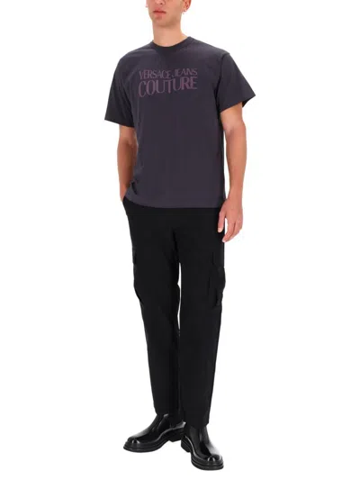 Versace Jeans Couture T-shirt With Printed Logo In Blue