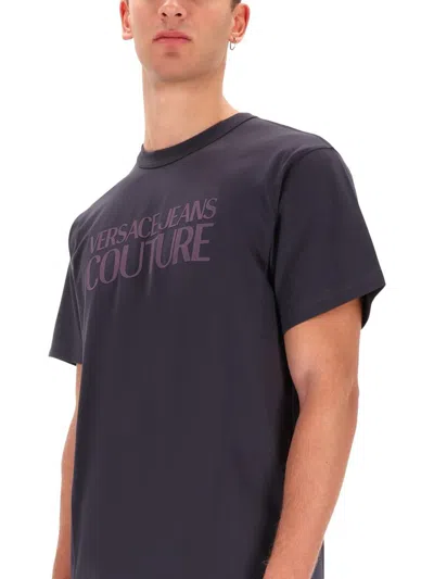 Versace Jeans Couture T-shirt With Printed Logo In Blue