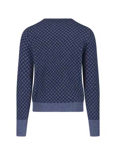 Drumohr Geometric Pattern Long Sleeve Crew Neck Sweater In Blue