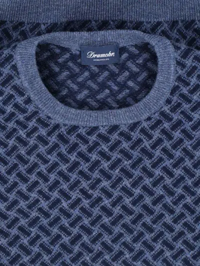 Drumohr Geometric Pattern Long Sleeve Crew Neck Sweater In Blue