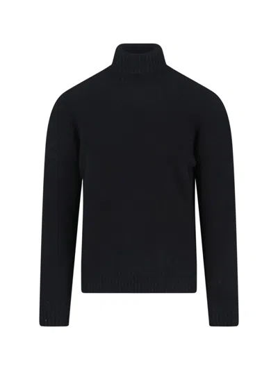 Drumohr Long Sleeve Turtleneck Fine Knit Sweater In Black