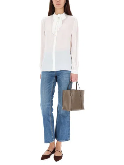 Tory Burch Georgette Bow Blouse In White