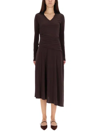 Tory Burch Asymmetrical Midi Dress In Brown
