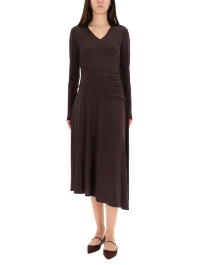 Tory Burch Asymmetrical Midi Dress In Brown