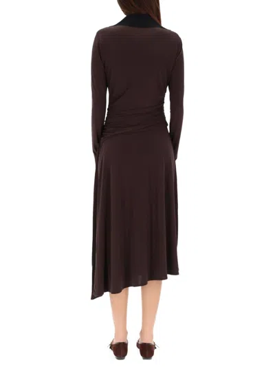 Tory Burch Asymmetrical Midi Dress In Brown