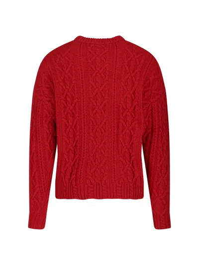 Aspesi Cable-knit Crew-neck Sweater In Red