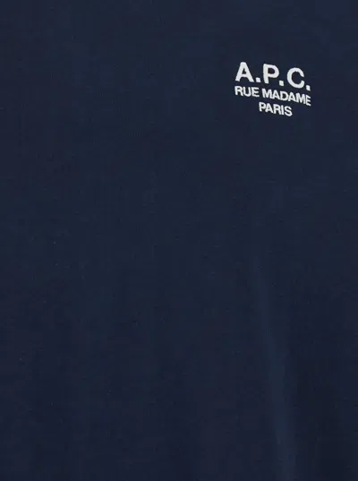 Apc Blue Crewneck T-shirt With Logo Embroidered On The Front In Cotton Man In Blue