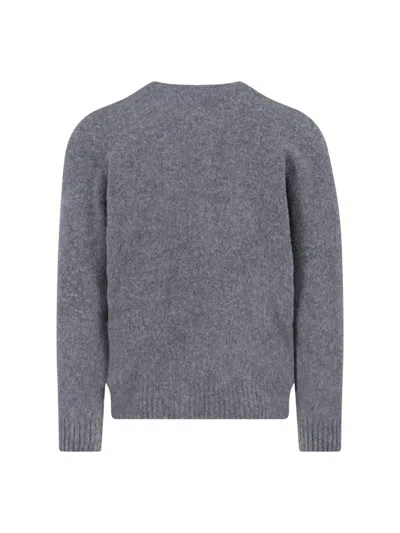 Drumohr Soft Textured Crewneck Sweater With Ribbed Cuffs In Gray