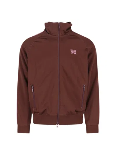Needles High Collar Sweatshirt Zip Pockets In Brown