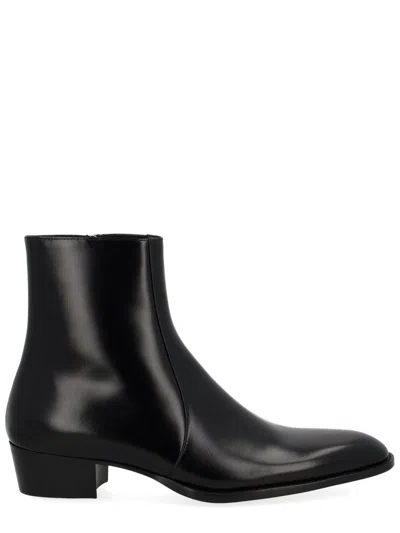 Saint Laurent Ankle Boots With Block Heel And Pointed Toe In Black