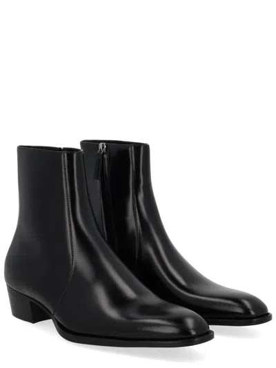 Saint Laurent Ankle Boots With Block Heel And Pointed Toe In Black