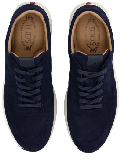 Tod's Low Top Sneakers With Rubber Sole And Suede Finish In Blue