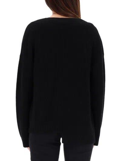 Zona20 Milano Deep V-neck Black Merino Wool Sweater With Oversized Fit In Black
