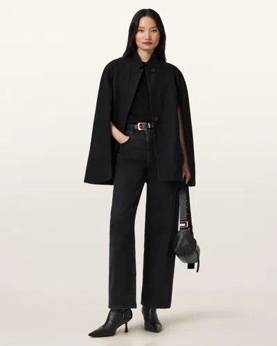 Allsaints Lunis Wool Cape Coat In Black