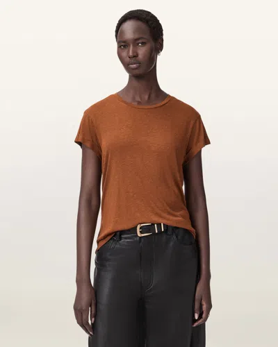 Allsaints Anna Short Sleeve Shimmer T-shirt In Brown