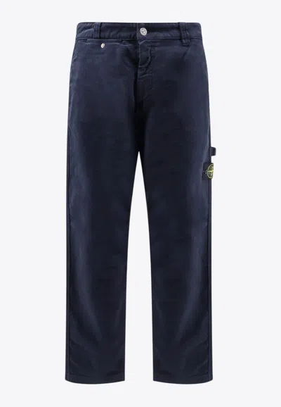 Stone Island Soft Velvet Trousers With Pockets And Loops In Blue