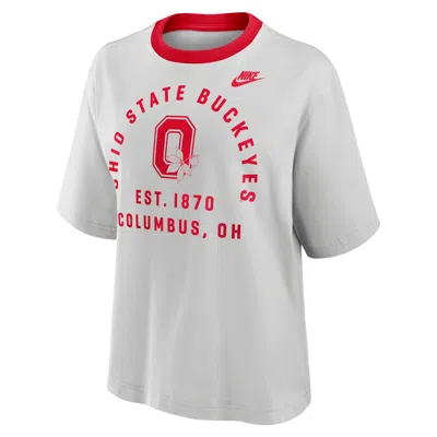 Nike Ohio State Legacy Arch Script Boxy  Women's College T-shirt In Gray