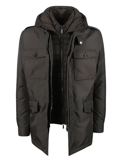 Moorer Water-resistant Brown Goose Down Parka With Removable Hood In Gray
