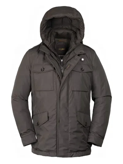Moorer Water-resistant Brown Goose Down Parka With Removable Hood In Gray