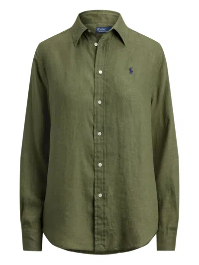 Polo Ralph Lauren Long Sleeve Shirt Collared Neck Buttons In Green