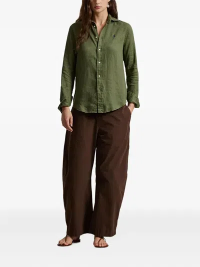 Polo Ralph Lauren Long Sleeve Shirt Collared Neck Buttons In Green