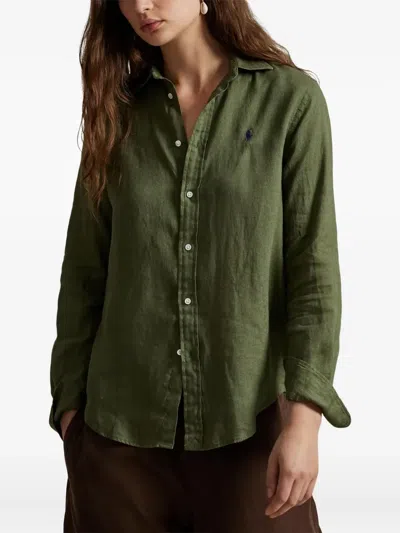Polo Ralph Lauren Long Sleeve Shirt Collared Neck Buttons In Green
