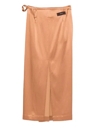 Alysi Tie Wrap Midi Skirt In Brown