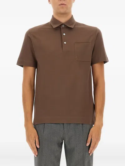 Zegna Cotton Polo Shirt With Pocket In Brown