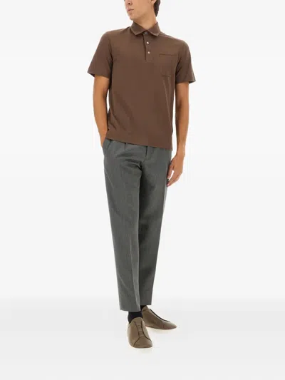 Zegna Cotton Polo Shirt With Pocket In Brown