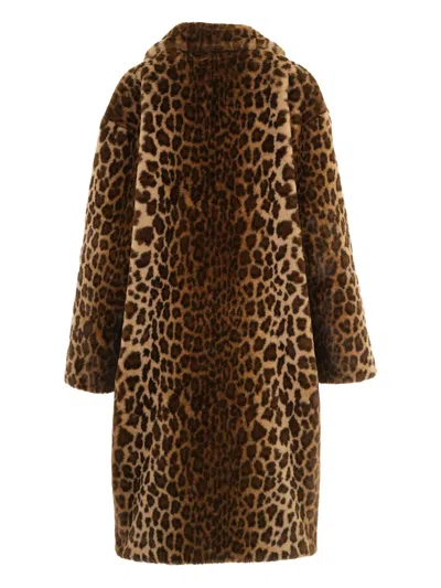 Mc2 Saint Barth Collared Animal Print Coat In Brown