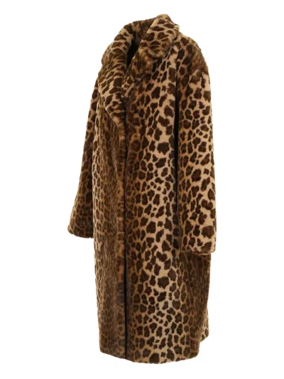 Mc2 Saint Barth Collared Animal Print Coat In Brown