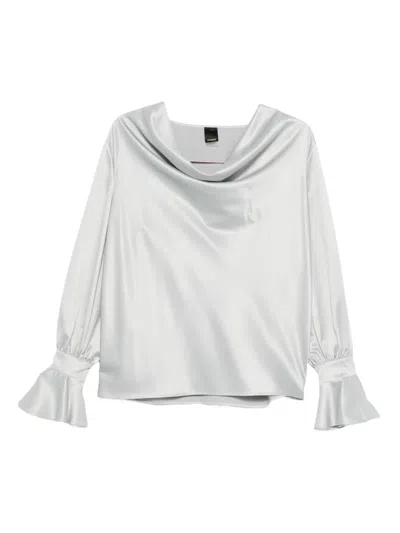 Pinko Satin Boat Neck Long Sleeve Top In White