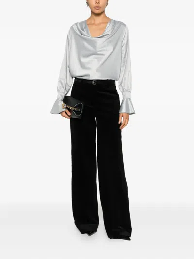 Pinko Satin Boat Neck Long Sleeve Top In White
