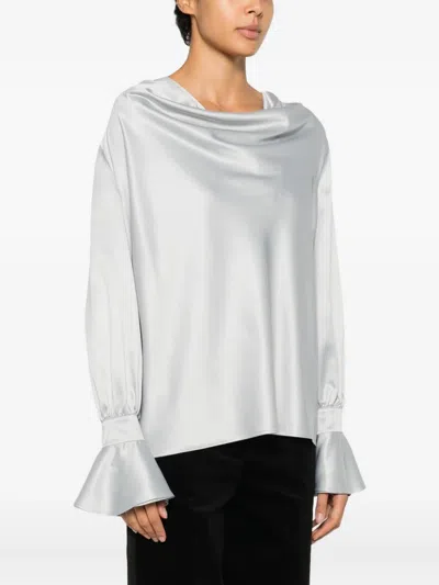 Pinko Satin Boat Neck Long Sleeve Top In White